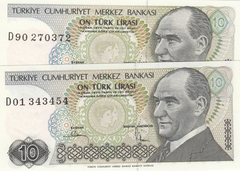 1970 1979 UNC Turkey 10 Lira P-193a
